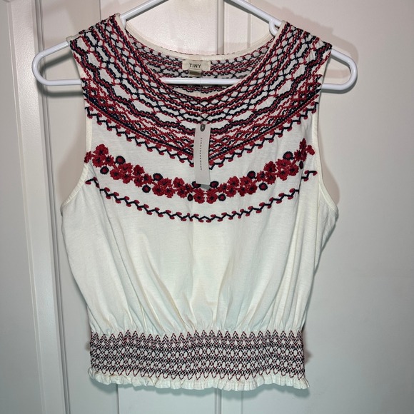 Anthropologie Tops - NWT Anthropologie Tiny Linni Smocked Embroidered Top Red White Blue Cotton Small